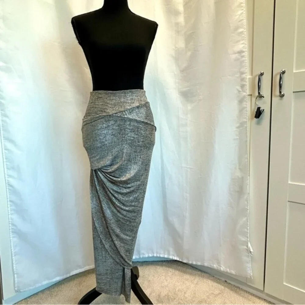 Sirens metallic silver taupe brown draped asymmetrical mermaid bodycon skirt - Picture 11 of 12